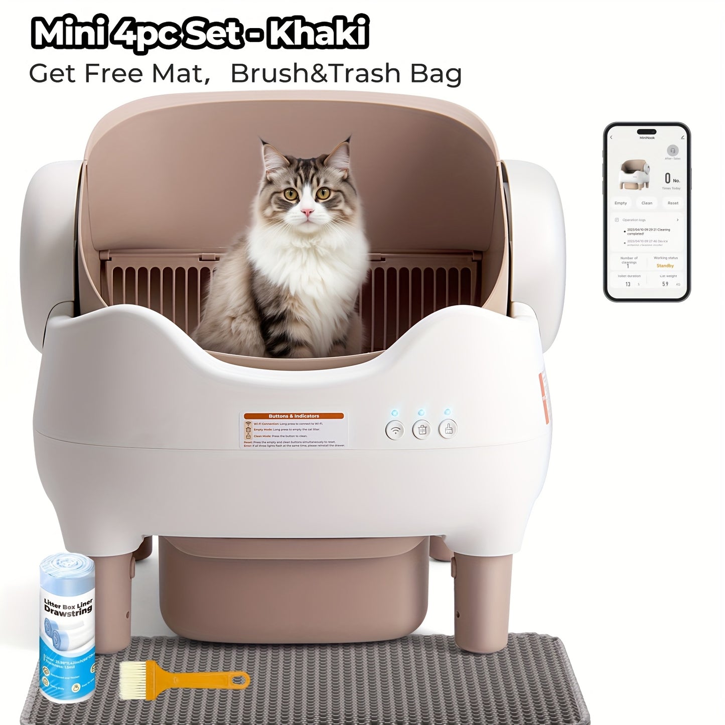 Self Cleaning Cat Litter Box With Garbage Bags - Extra Large Automatic Litter Box For Multiple Cats With Mat - Odor-Free Waste Disposal Litter Robot With App Control Ambient Light