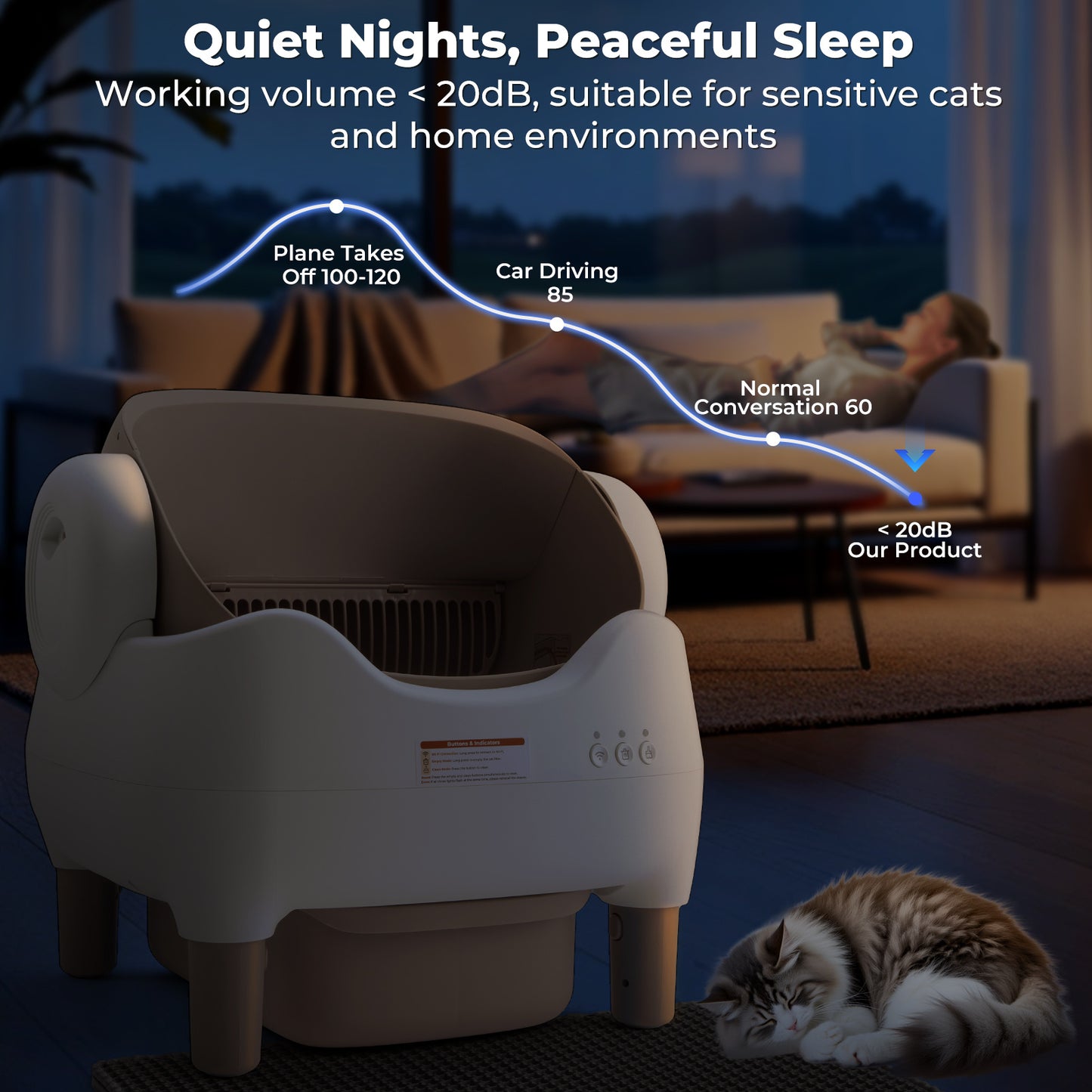 Extra-Large Smart Self-Cleaning Cat Litter Box with App Control & Automatic Scooper - 3.43 Gallon Large Capacity, 14-Day Hands-Free Operation, Odor Eliminating System, 2.4G WiFi Connected, Modern Design for Multi-Cat Households & Busy Pet Owners, Compatib