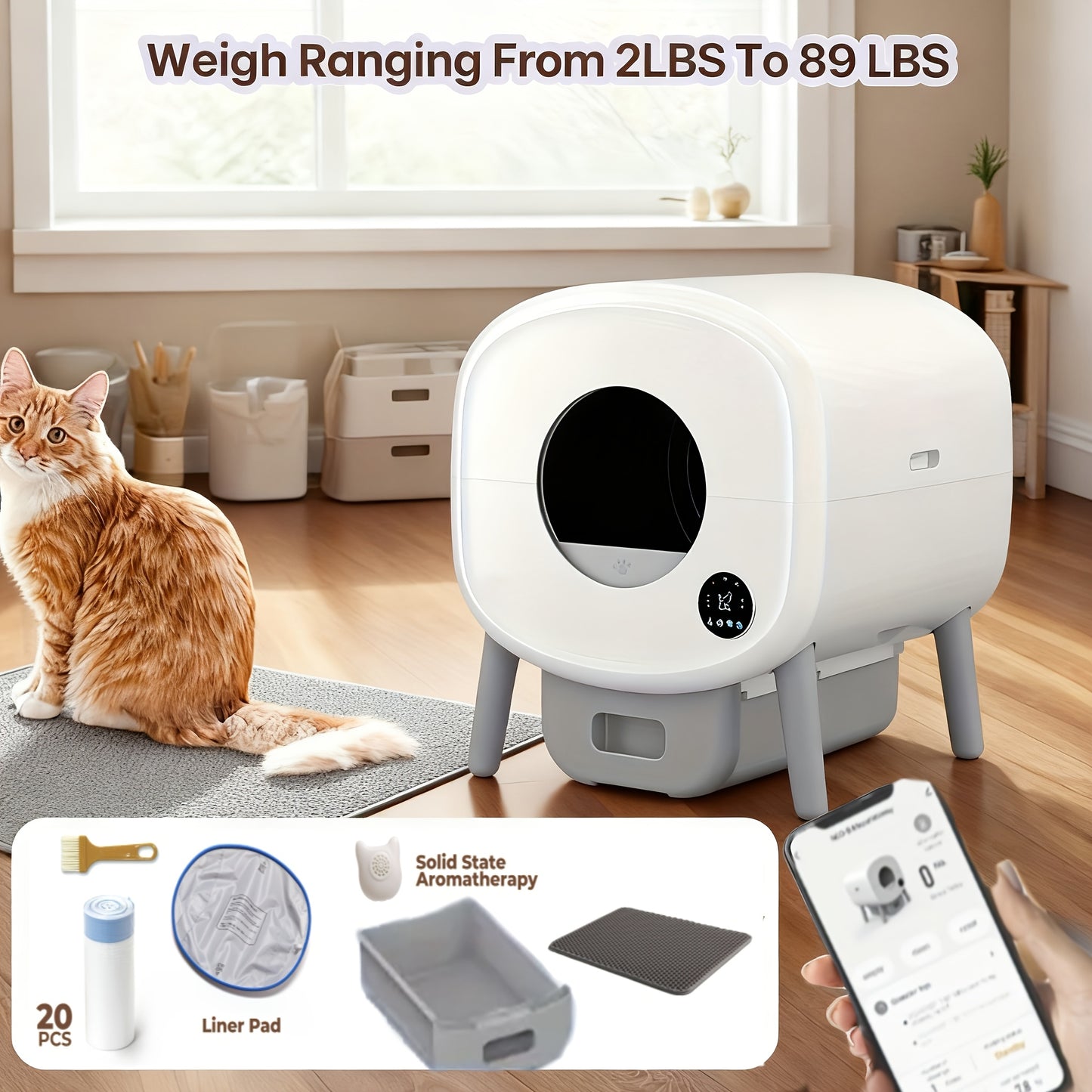 Extra Large Smart Self-cleaning Cat Litter Box, App-Controlled Automactic Cleaner With 3.43gal Big Capacity, 2.4G Wifi Automatic Cat Litter Box With Odor Removal, 14-day Hands Free Scoopless Care, Automatic Scooping, Ideal For Busy Pet Owners, Multi-cats,