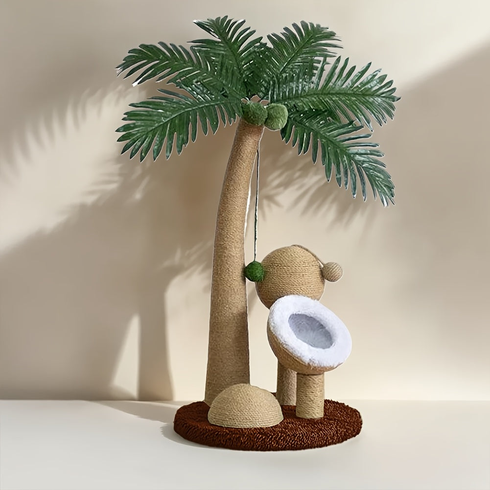 Tropical Palm Tree Cat Tower with Cozy Coconut Fiber Cat House, Sisal Rope Scratching Post & Hanging Toys - Ideal Activity Center for Indoor Cats