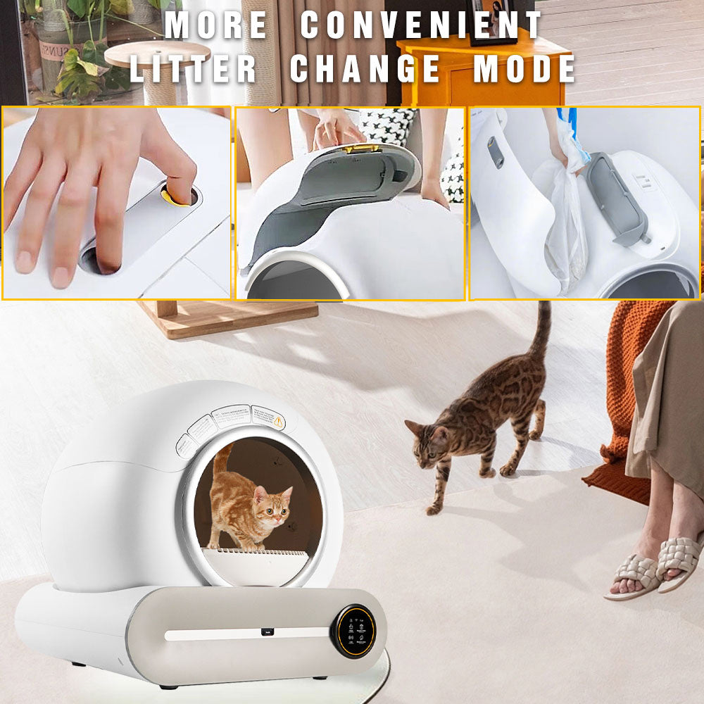 Self-Cleaning Cat Litter Box: Automatic Cat Litter Cleaning Large 17.17gal Space + Litter Bag, Without Battery
