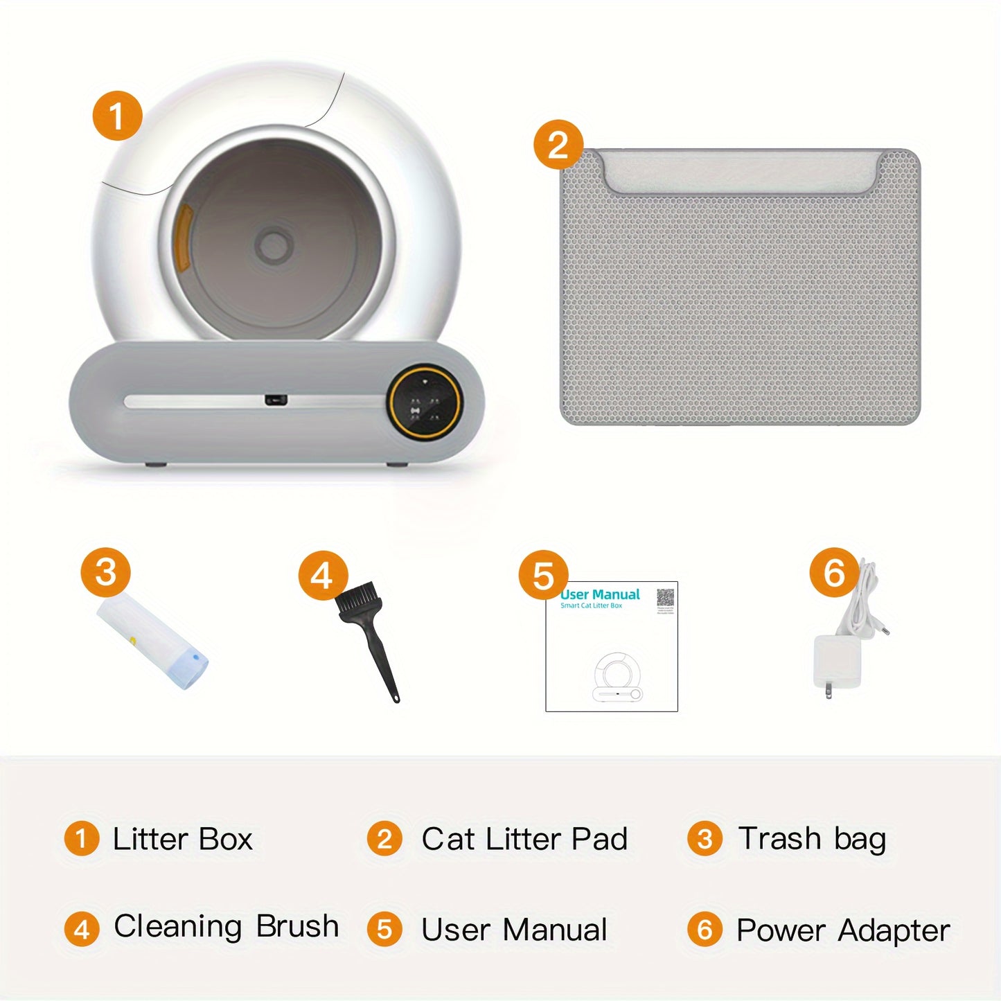 Automatic Cat Litter Box, Includes Litter Mat, Suitable For 1-3 Cats, 65l+9l Large Capacity Cleaning Robot