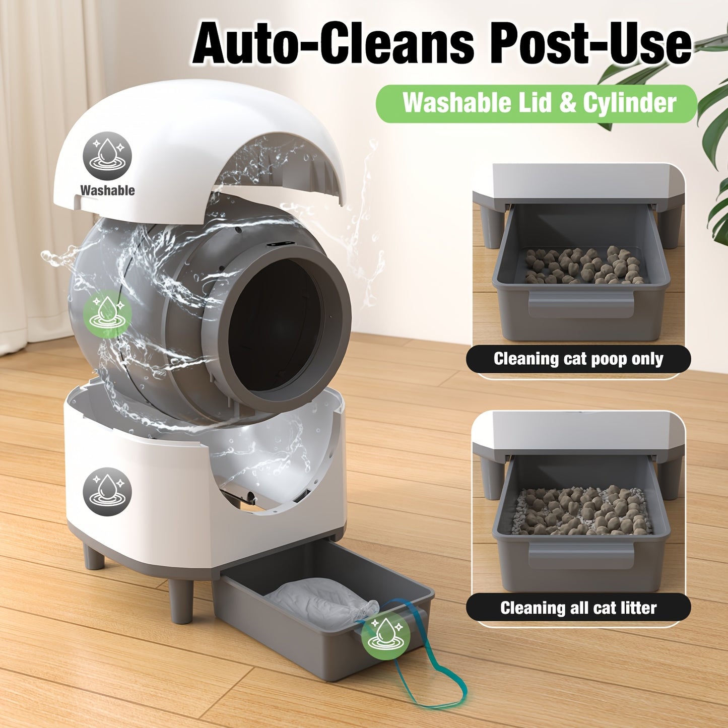 Self Cleaning Cat Litter Box Extra Large Automatic Litter Box For Multiple Cats With Mat - Odor-Free Waste Disposal Litter Robot With App Control Ambient Light, Without Battery