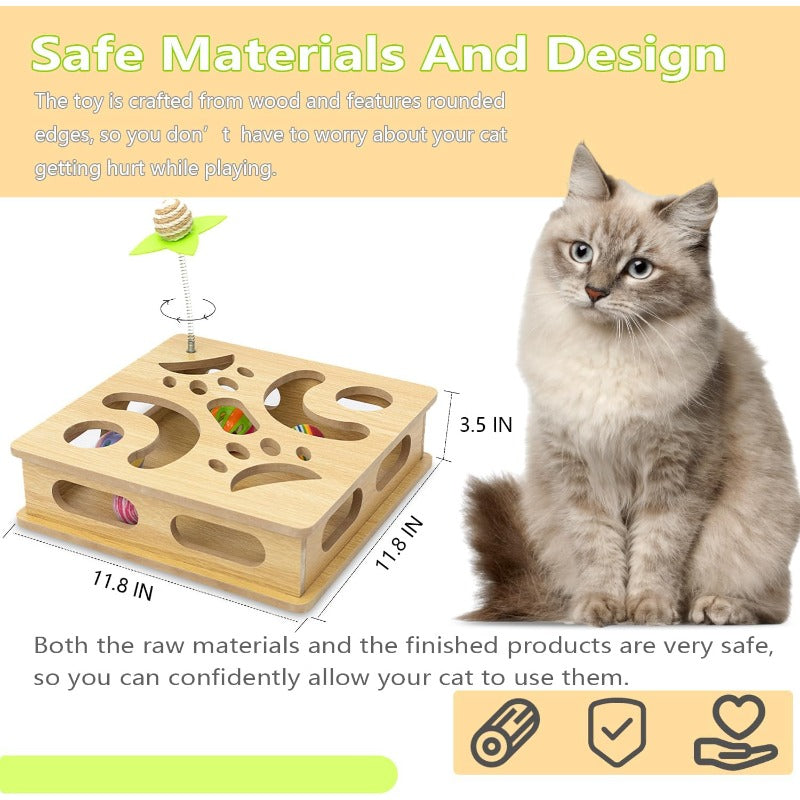 Interactive Wooden Cat Puzzle Toy Box Indoor Hunting Play Toy to Stimulate Your Cat s Energy and Instincts Burlywood, Hunting Simulation Toy, Interactive Pet Toy, Engaging Cat Accessory, Sturdy Puzzle Design, Treat Dispensing Toy, Pet Lovers