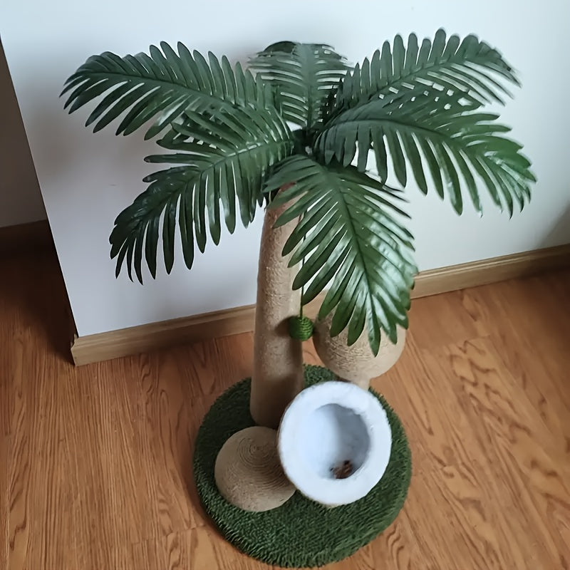 Tropical Palm Tree Cat Tower with Cozy Coconut Fiber Cat House, Sisal Rope Scratching Post & Hanging Toys - Ideal Activity Center for Indoor Cats