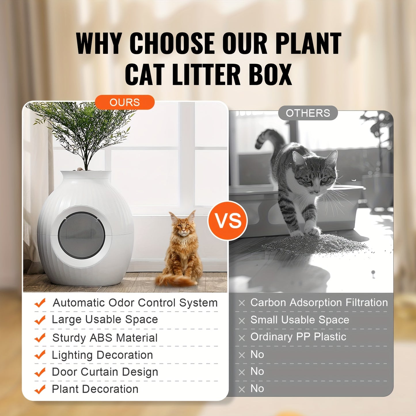 Happybuy Plant Cat Litter Box, Smart Odor Control System, Hidden Cat Litter Box With 9.48 In Large Entrance, Lighting Decoration & Sturdy ABS Material, Fit For Living Room\u002FCorner\u002FOutdoor Pool\u002FPatio
