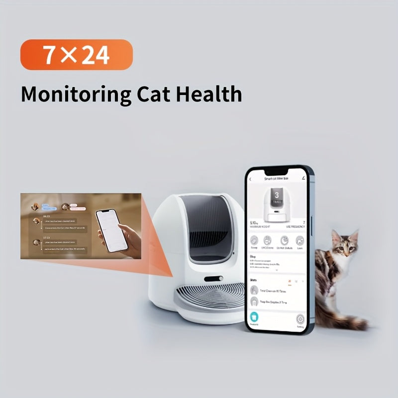 Self Cleaning Cat Litter Box with Garbage Bags -Open-Top Automatic Litter Box for Multiple Cats with Trap Pedal - Odor-Free Waste Disposal Litter Robot with App Control