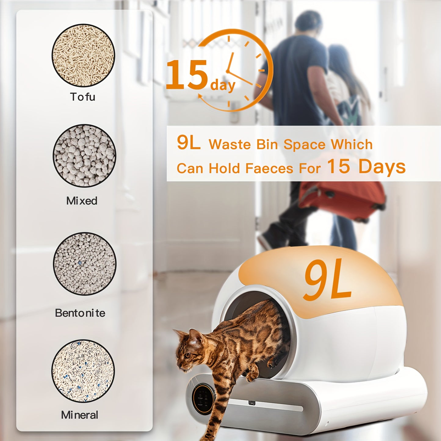 Automatic Cat Litter Box, Includes Litter Mat, Suitable For 1-3 Cats, 65l+9l Large Capacity Cleaning Robot