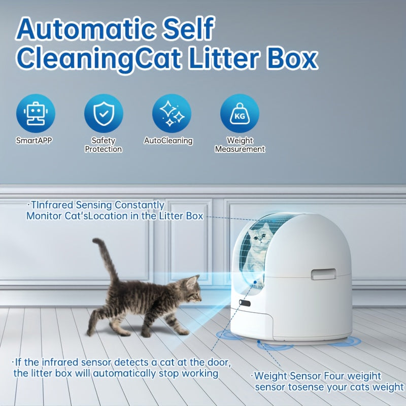 Automatic Cleaning Cat Litter Box, Intelligent Electric Cleaning Large Opening APP Control Smart Cat Litter Box, 1pc Cat Litter Mat, Deodorizing And Anti-pinch Cat Litter Box, With Garbage Bag And Sand Control Table, Suitable For 1-2 Cats, Without Battery
