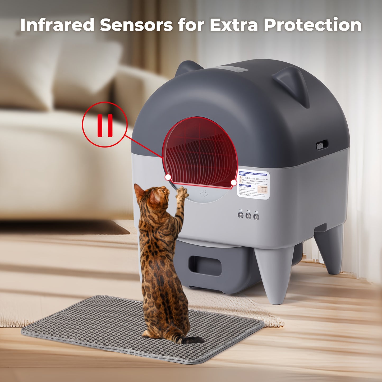 Self Cleaning Cat Litter Box With Garbage Bags - Extra Large Automatic Litter Box For Multiple Cats With Mat - Odor-Free Waste Disposal Litter Robot With App Control Ambient Light