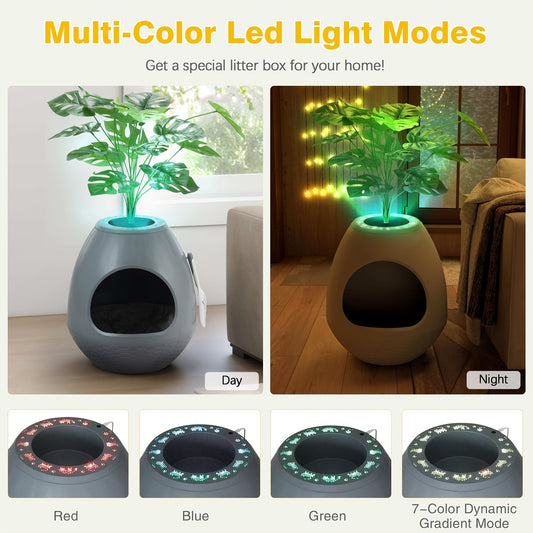 Smart Self-Cleaning Litter Box Smart Self-Cleaning Litter Box with Plant Decor | Premium Litter Box Furniture with Odor Removal System