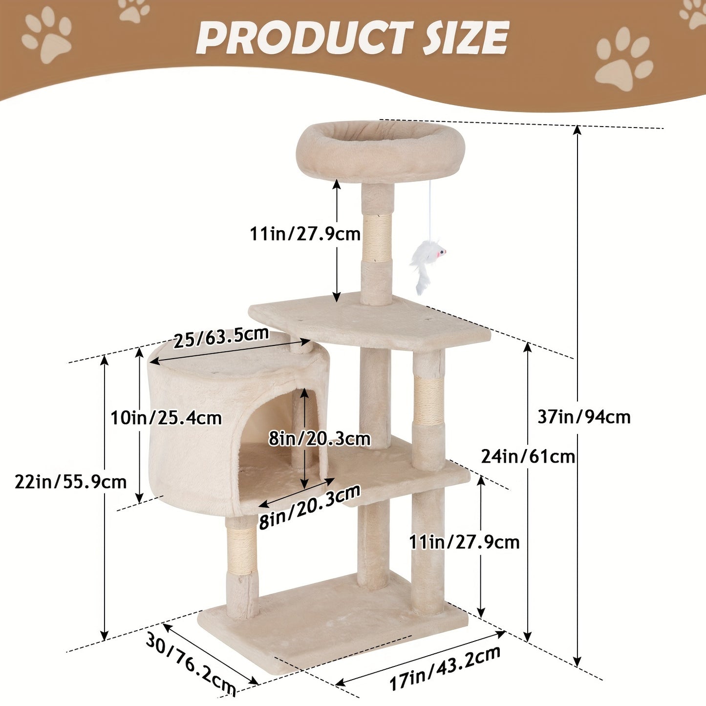 Cat Tree 36 inch Tall Scratching Toy Activity Centre Cat Tower Cat Condo Multi-Level Furniture Scratching Posts for Indoor Cats