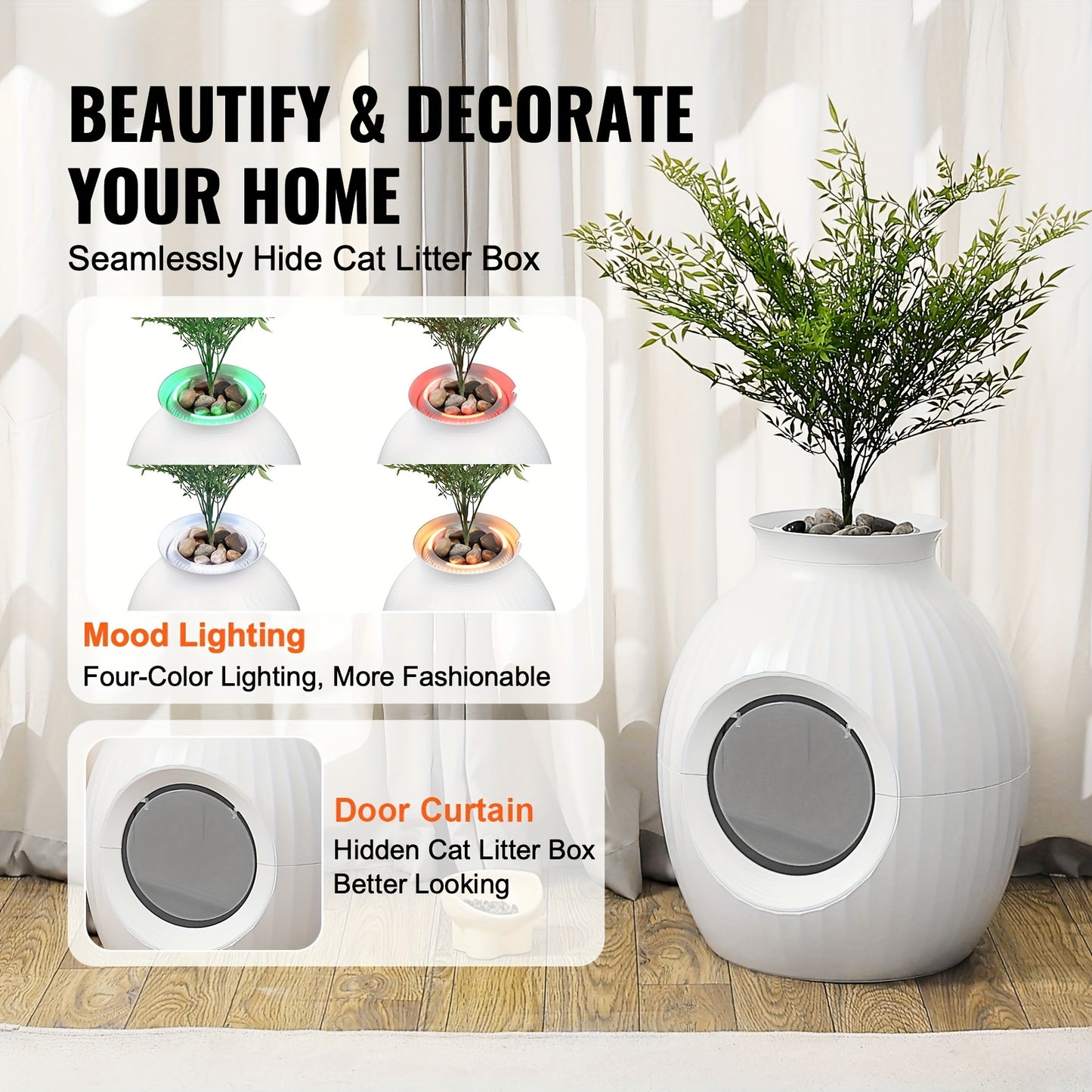 Happybuy Plant Cat Litter Box, Smart Odor Control System, Hidden Cat Litter Box With 9.48 In Large Entrance, Lighting Decoration & Sturdy ABS Material, Fit For Living Room\u002FCorner\u002FOutdoor Pool\u002FPatio
