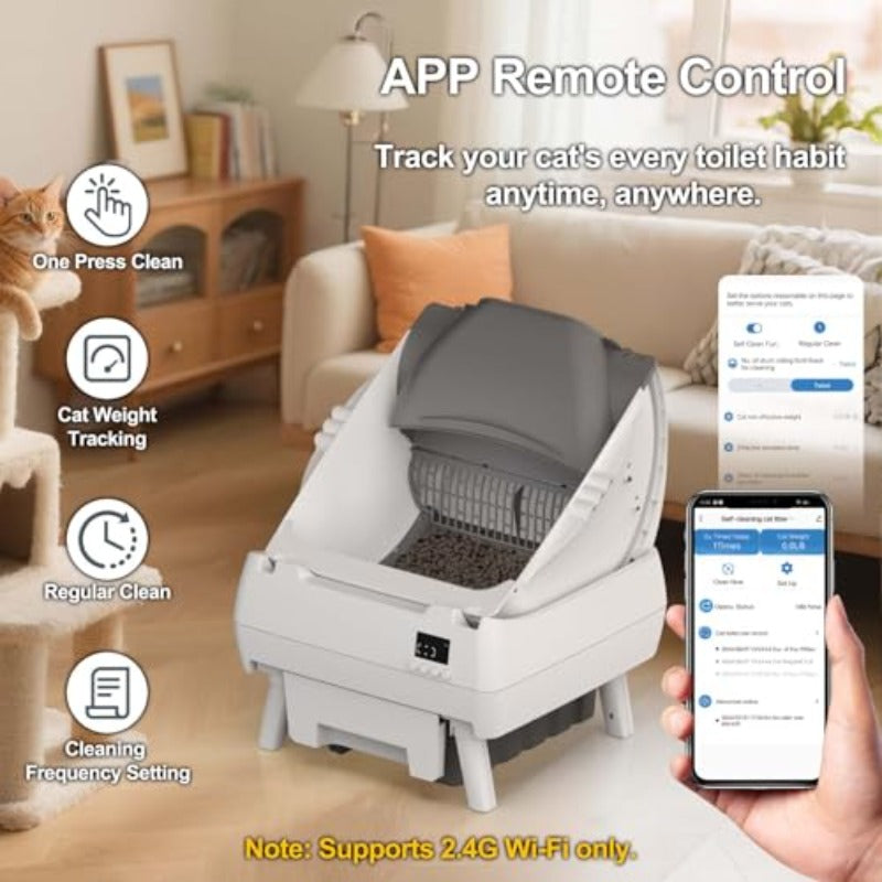 Automatic Cat Litter Box Self Cleaning Control OpenDesign Smart Health Monitor Suitable For Medium Cats And Kittens AntiPinch Safety Quiet Operation A Trusted Companion For Life White