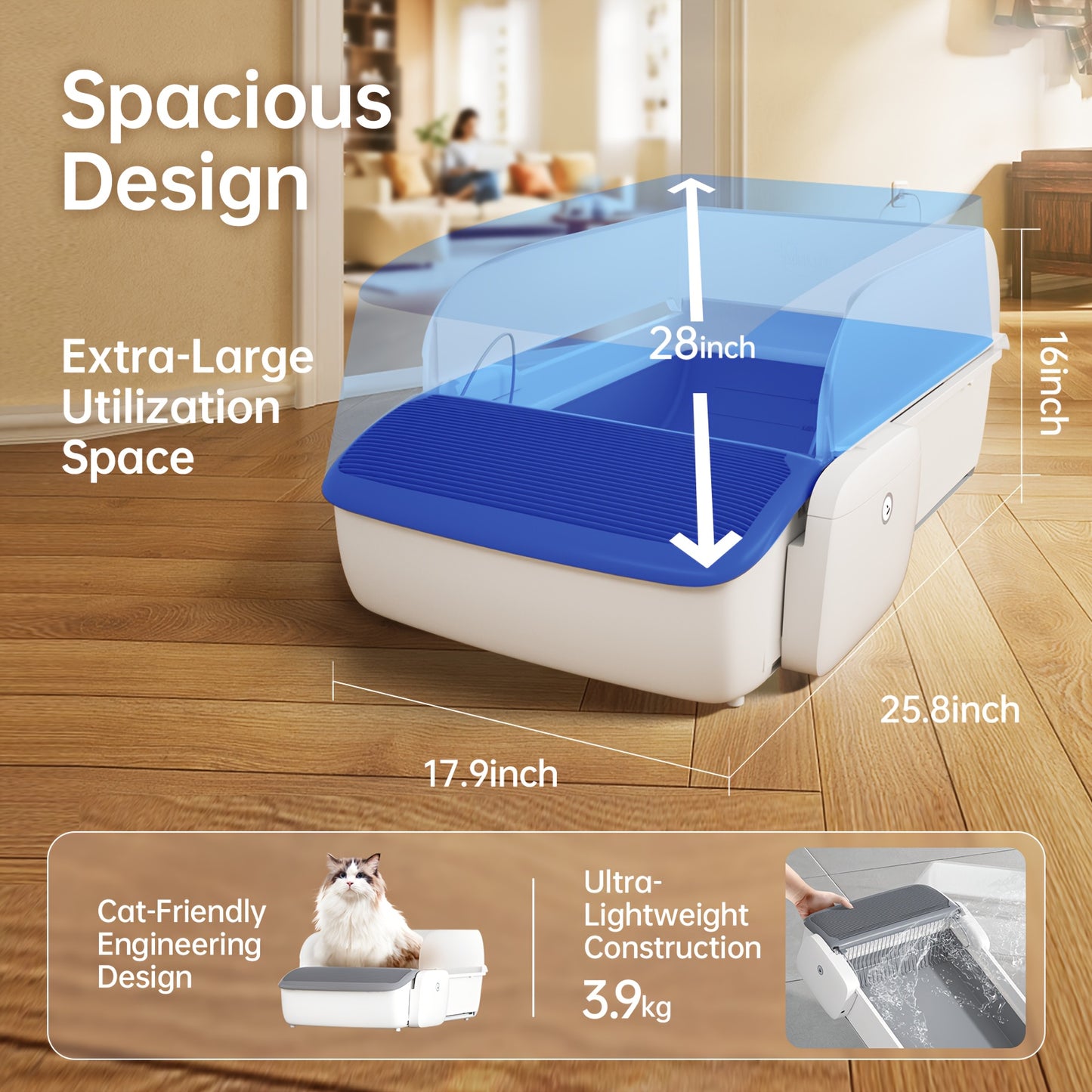 MagicScoop Self-Cleaning Litter Box, Automatic Cat Litter Box, Robot Open Top Litter Box, Scooper Free with Smart App Control, Anti-Pinch, Odor Free Waste Disposal, Spacious for Multiple Cats, Self Cleaning Litter Box for Cats, Cat Litter Box Self Cleanin