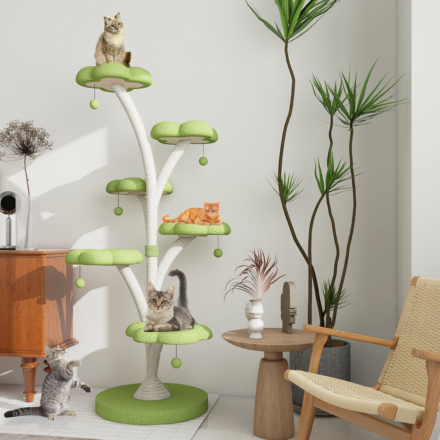 Sturdy Petal-Shaped Cat Tree Tower with Multi-Level Perches, Scratching Posts & Hanging Toys - Perfect for Cats to Climb, Play & Rest, Cat Tree Tower for Large Cats