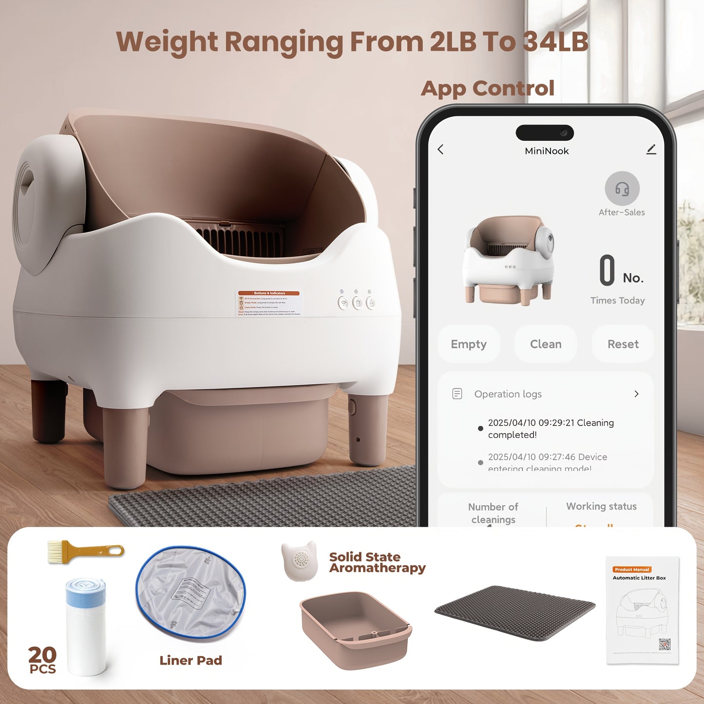Extra Large Smart Self-cleaning Cat Litter Box, App-Controlled Automactic Cleaner With 3.43gal Big Capacity, 2.4G Wifi Automatic Cat Litter Box With Odor Removal, 14-day Hands Free Scoopless Care, Automatic Scooping, Ideal For Busy Pet Owners, Multi-cats,