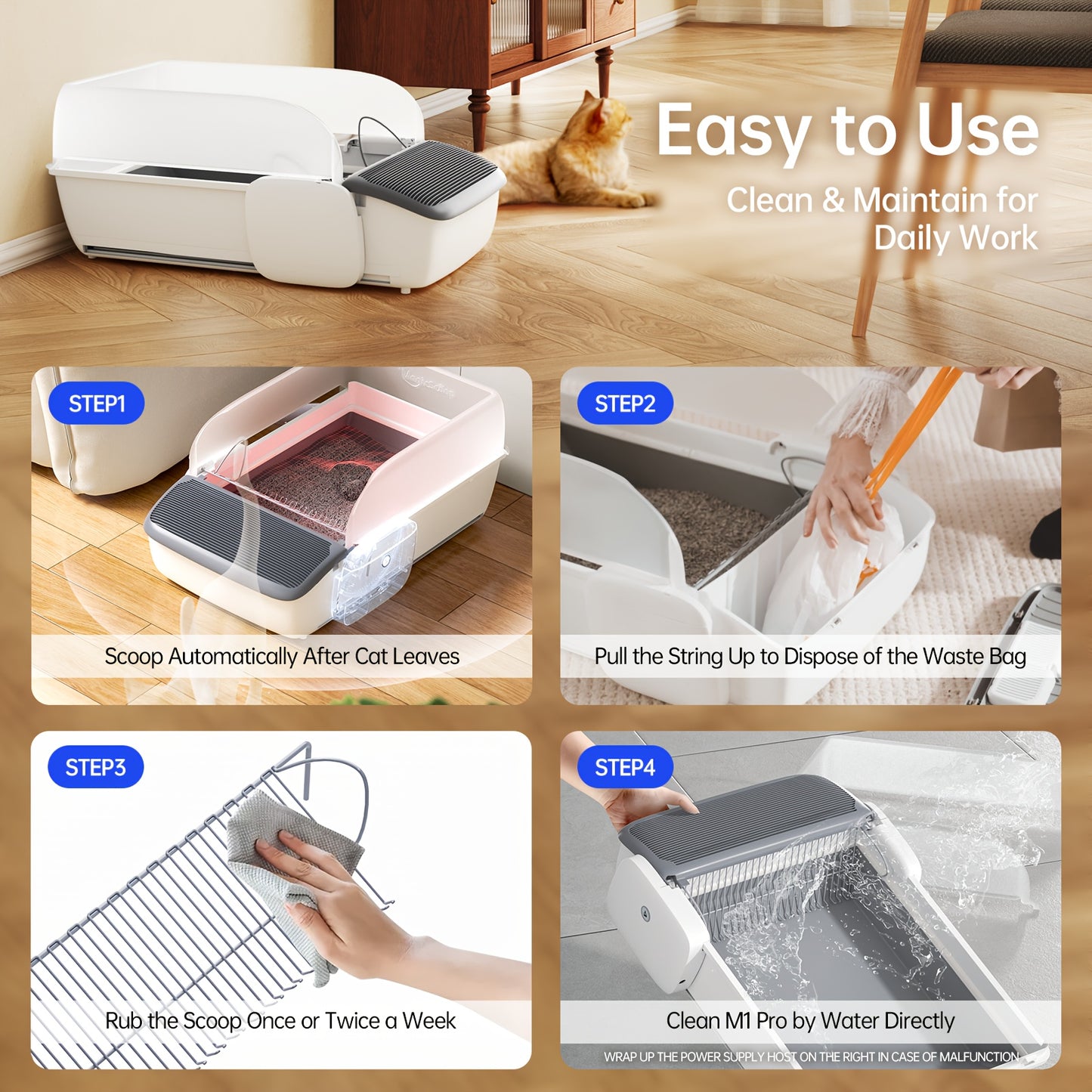 MagicScoop Self-Cleaning Litter Box, Automatic Cat Litter Box, Robot Open Top Litter Box, Scooper Free with Smart App Control, Anti-Pinch, Odor Free Waste Disposal, Spacious for Multiple Cats, Self Cleaning Litter Box for Cats, Cat Litter Box Self Cleanin