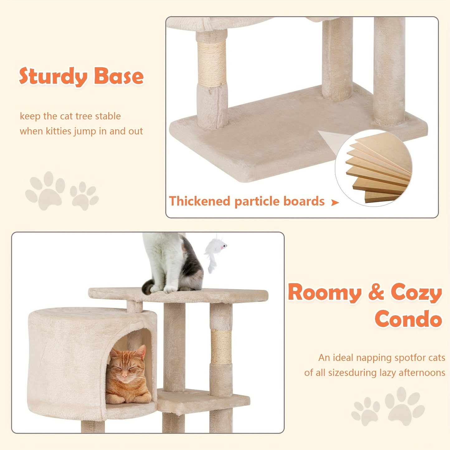 Cat Tree 36 inch Tall Scratching Toy Activity Centre Cat Tower Cat Condo Multi-Level Furniture Scratching Posts for Indoor Cats