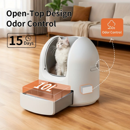 Self Cleaning Cat Litter Box with Garbage Bags -Open-Top Automatic Litter Box for Multiple Cats with Trap Pedal - Odor-Free Waste Disposal Litter Robot with App Control