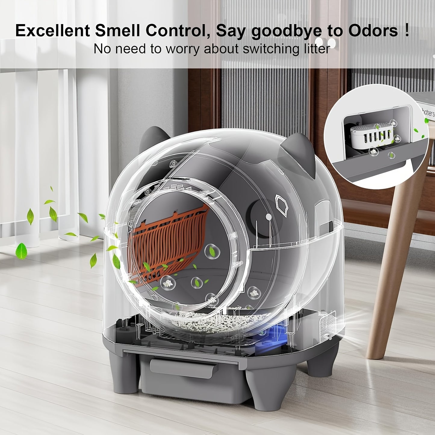 Jumbo-Sized Smart Automatic Cat Litter Box with App Remote Control, Wi-Fi Connectivity, Built-in Safety System & Quiet Operation - Self-Cleaning, Odor Elimination, USB-Powered with Battery Backup, Large Capacity for Medium\u002FLarge Cats & Kittens, Moder