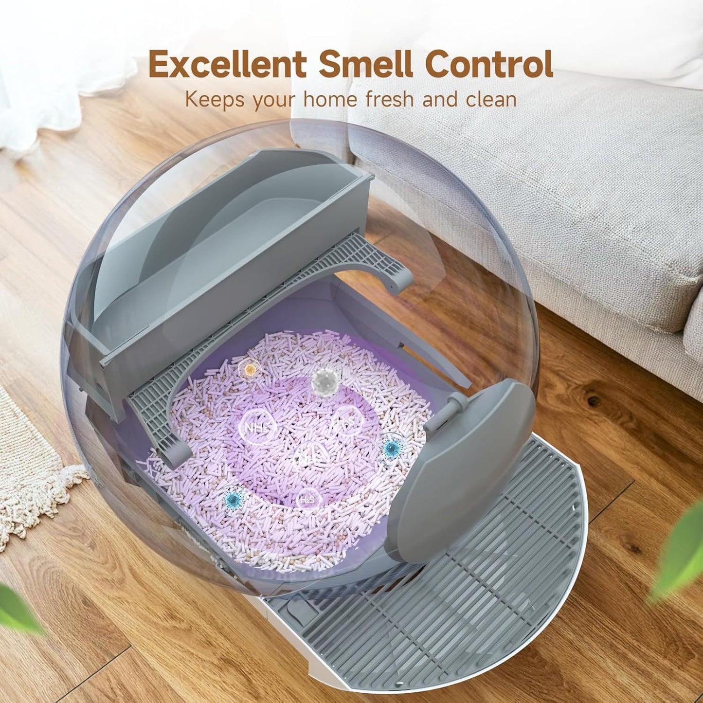 Self-Cleaning Automatic Cat Litter Box with 15.85gal Extra Large Capacity, Scoop-Free Operation, Odor Removal & Anti-Pinch Safety, USB-Powered Smart Litter Box with App Control, Low Voltage (36V) for Multi-Cat Households, Modern White Design with Automati