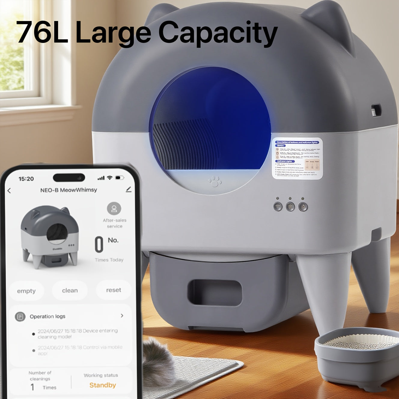 Extra Large Smart Self-cleaning Cat Litter Box, App-Controlled Automactic Cleaner With 3.43gal Big Capacity, 2.4G Wifi Automatic Cat Litter Box With Odor Removal, 14-day Hands Free Scoopless Care, Automatic Scooping, Ideal For Busy Pet Owners, Multi-cats,