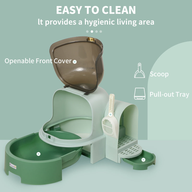 EANE PawHut Automatic Self-Cleaning Cat Litter Box with Lid & Openable Front Cover - Removable Tray, Spacious Side Door, Odor Control, Modern Space Capsule Design, Green Water Diamond Crystal for Cats Up to 10 lbs