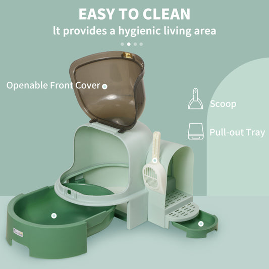 EANE PawHut Automatic Self-Cleaning Cat Litter Box with Lid & Openable Front Cover - Removable Tray, Spacious Side Door, Odor Control, Modern Space Capsule Design, Green Water Diamond Crystal for Cats Up to 10 lbs