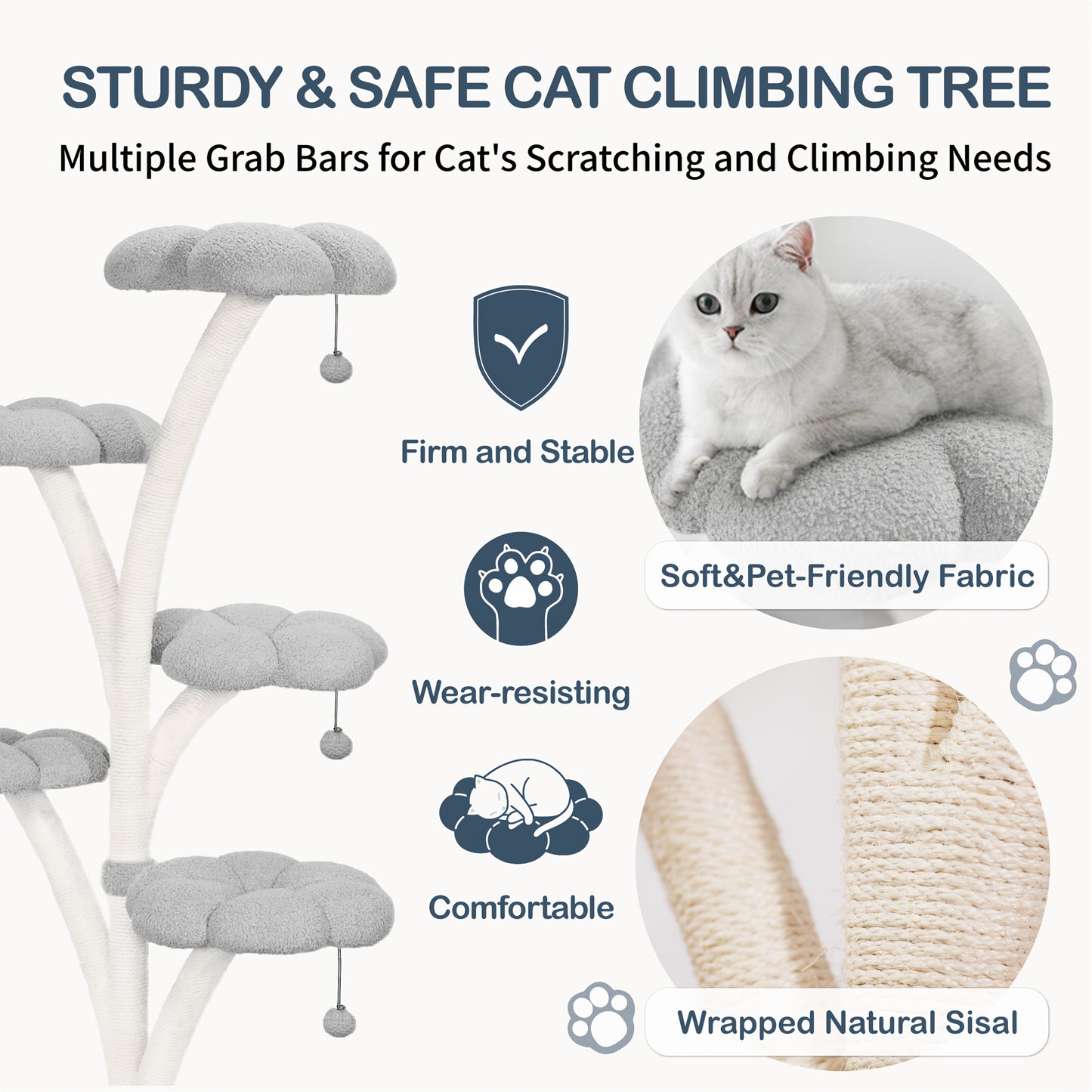 Sturdy Petal-Shaped Cat Tree Tower with Multi-Level Perches, Scratching Posts & Hanging Toys - Perfect for Cats to Climb, Play & Rest, Cat Tree Tower for Large Cats