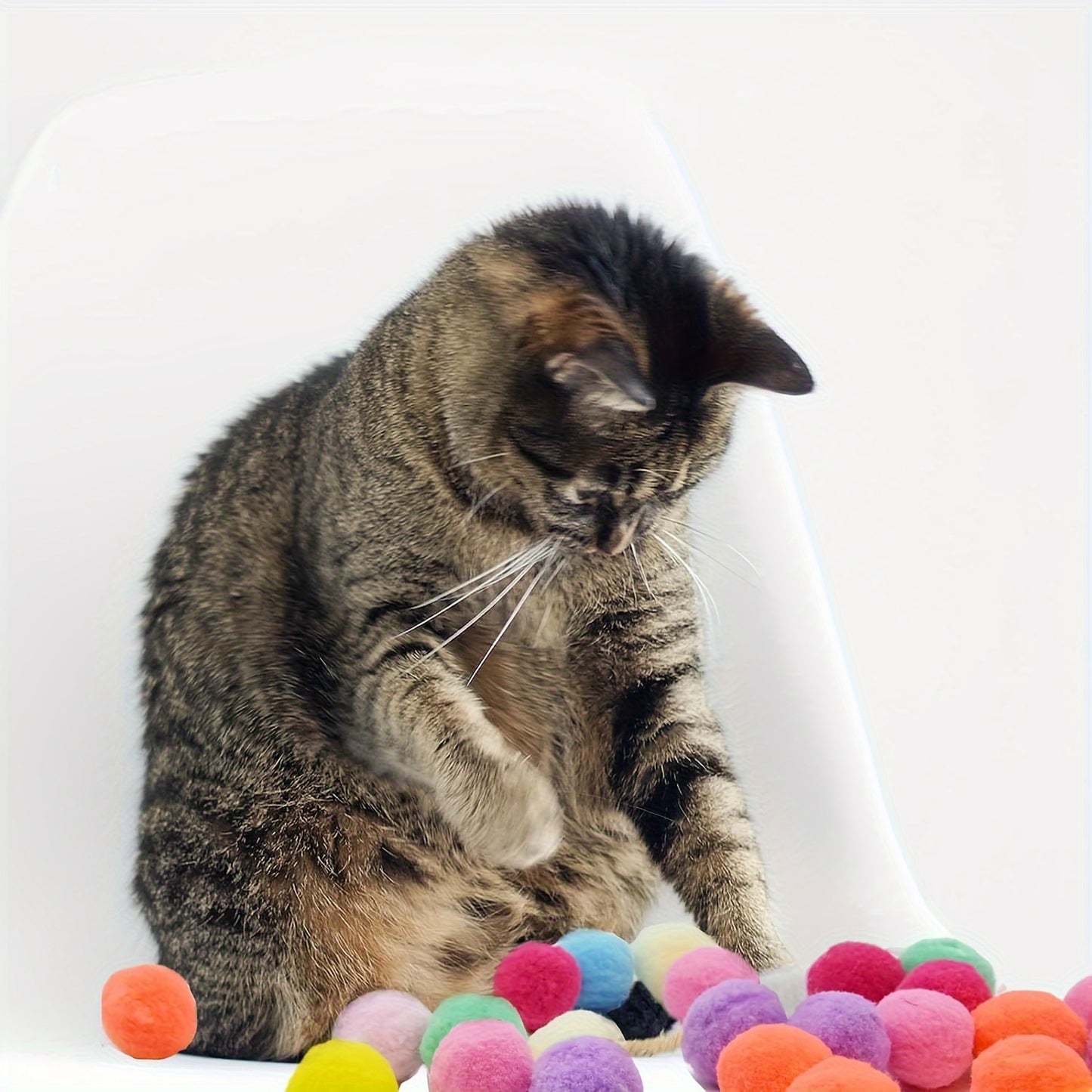 Cat Toy Launcher with 100 Fluffy Plush Balls - Interactive Exercise Toy for Indoor Cats, Soft Fabric Balls to Build Bonding & Trust, No Batteries Needed, Safe for Kittens & Small Breeds, Cat Playtime Essentials, Playful Design, Launcher Included