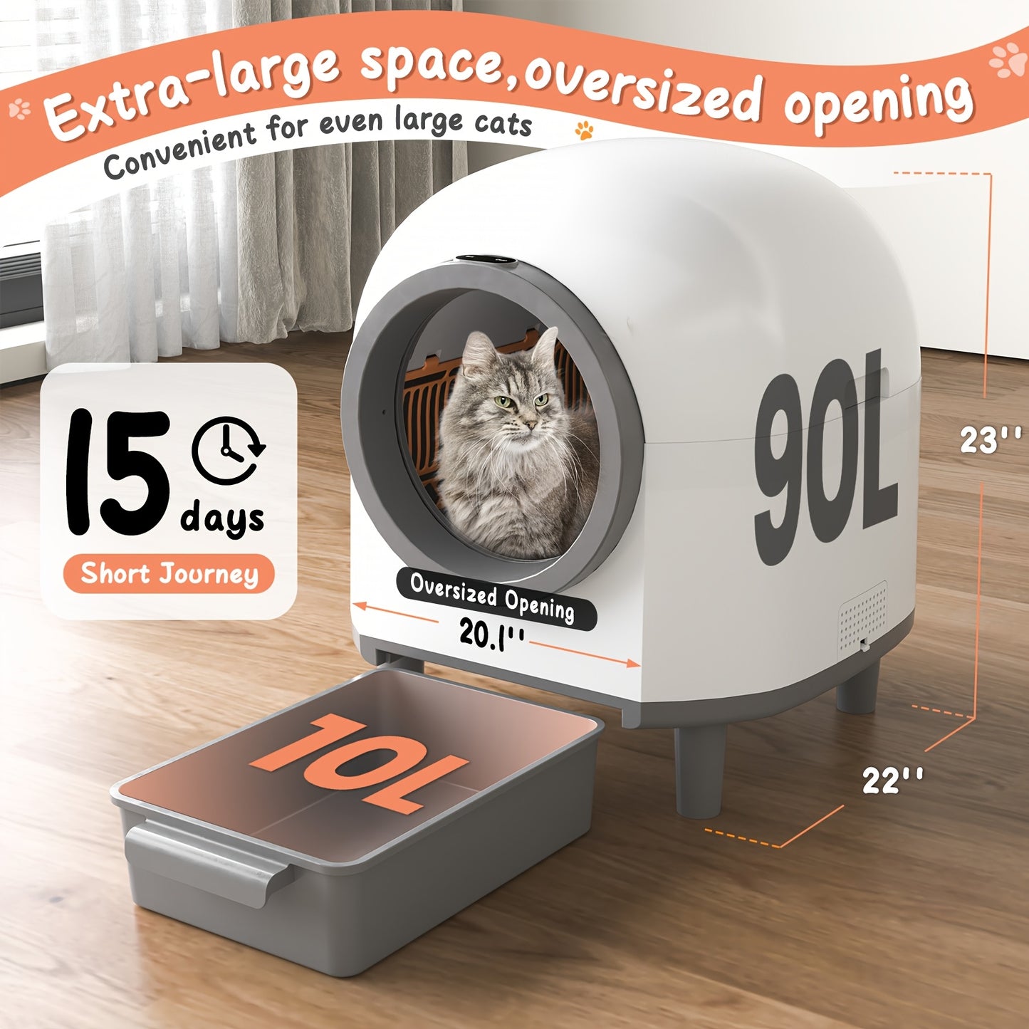 Extra Large Automatic Litter Box - Self Cleaning Cat Litter Box for Multiple Cats with Mat - Odor-Free Waste Disposal Litter Robot with App Control Ambient Light, Kitty Litter Box, Self Cleaning Litter Box, Cat Litter Self Cleaning Box, Selfcleaning Litte