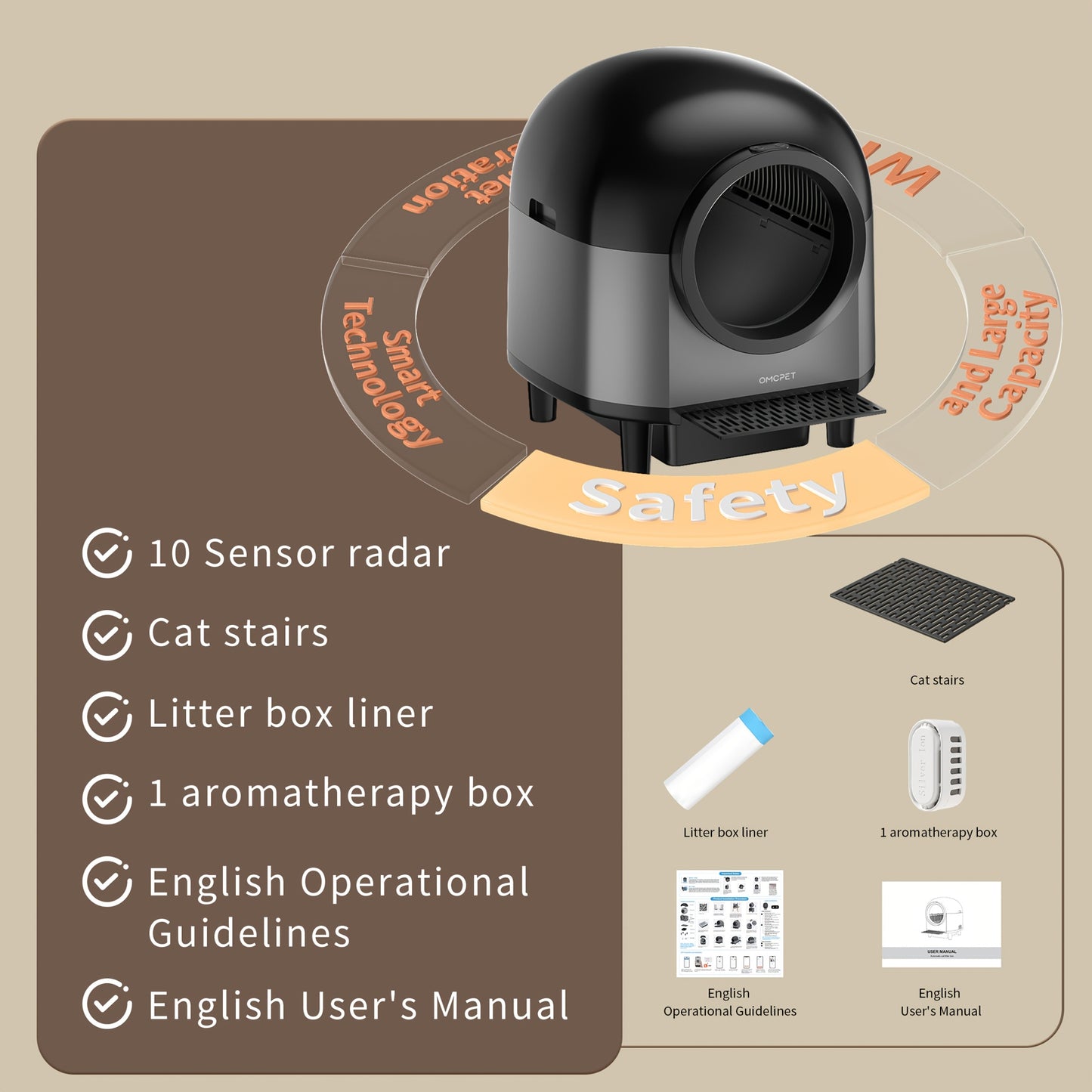 Self Cleaning Cat Litter Box Extra Large Automatic Litter Box For Multiple Cats - Odor-Free Waste Disposal Litter Robot With App Control Ambient Light, Without Battery