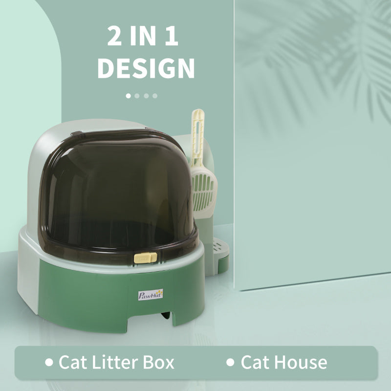 EANE PawHut Automatic Self-Cleaning Cat Litter Box with Lid & Openable Front Cover - Removable Tray, Spacious Side Door, Odor Control, Modern Space Capsule Design, Green Water Diamond Crystal for Cats Up to 10 lbs