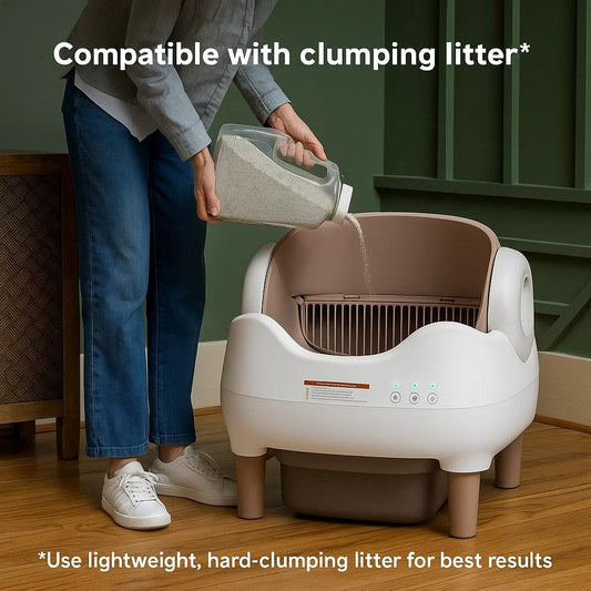 Extra-Large Smart Self-Cleaning Cat Litter Box with App Control & Automatic Scooper - 3.43 Gallon Large Capacity, 14-Day Hands-Free Operation, Odor Eliminating System, 2.4G WiFi Connected, Modern Design for Multi-Cat Households & Busy Pet Owners, Compatib