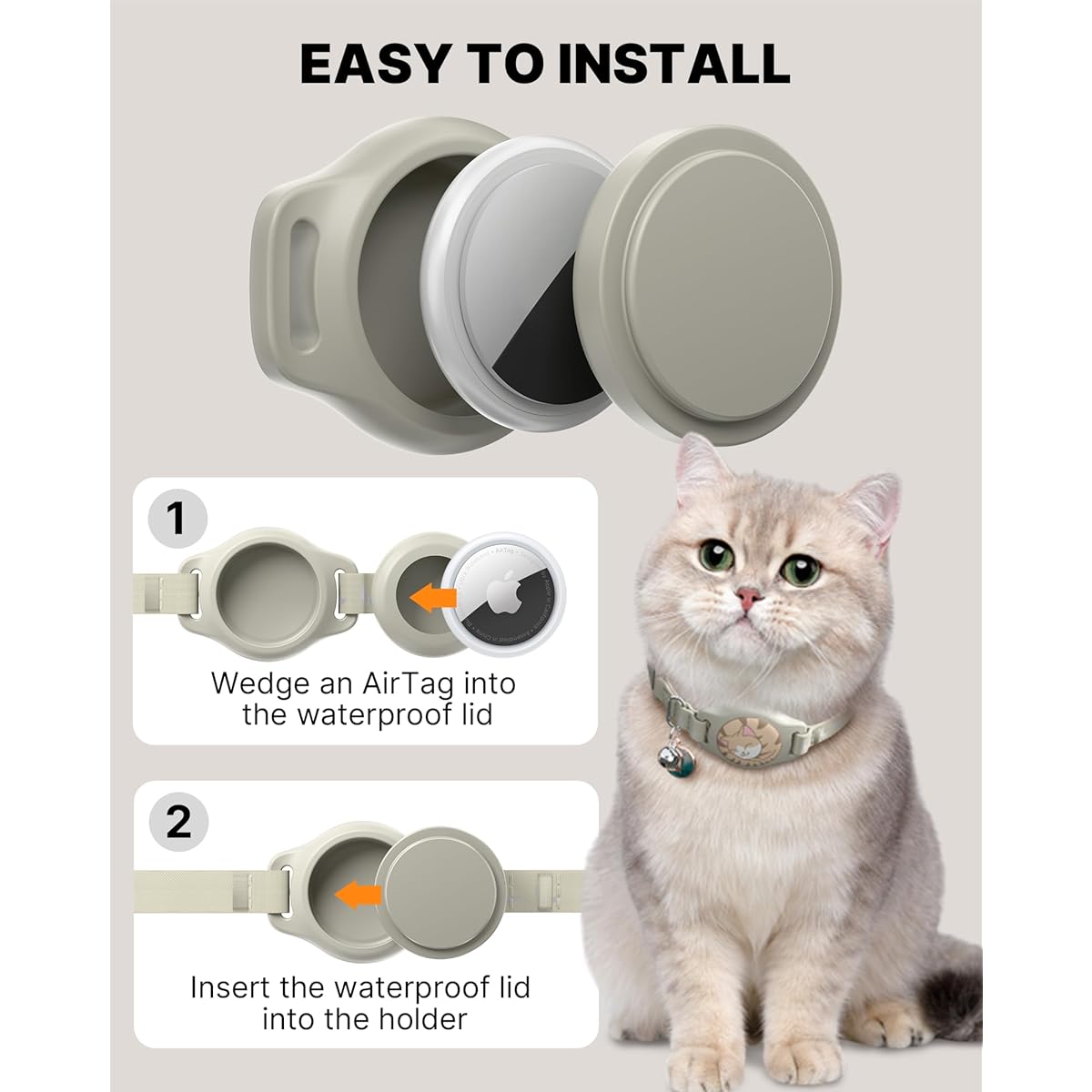 Breakaway Cat Collar with Apple AirTag Holder - Waterproof GPS Tracker, Luminous & Reflective Safety Design, Adjustable 8-12\