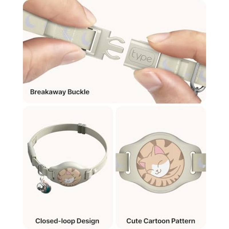 Cat Collar with Airtag Holder Breakaway Airtag Cat Collar for Apple Air Tag with Luminous and Reflective Pattern Waterproof GPS Cat Tracker Collars for Boy Girl Cats Kittens with Bell Khaki 812\