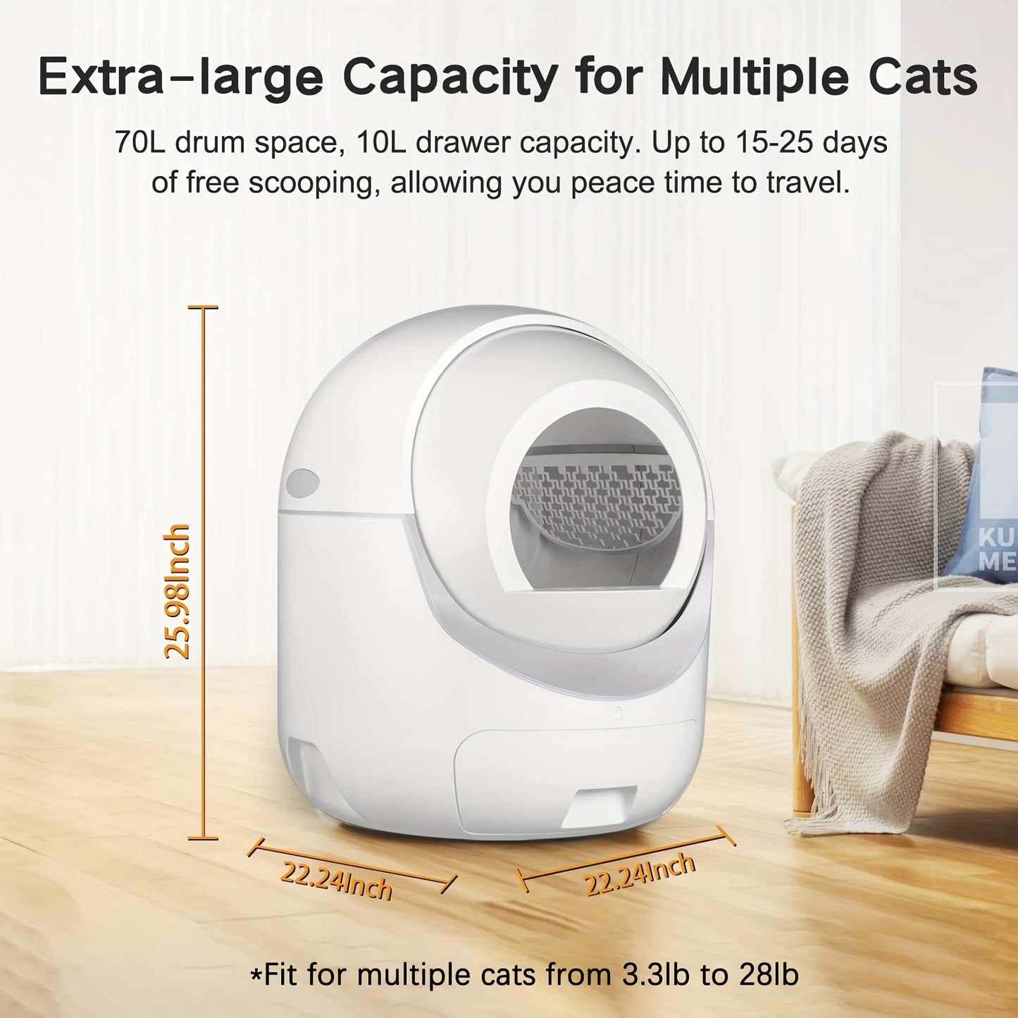 Self Cleaning Cat Litter Box, Automatic Cat Litter Box with APP Control Odor Removal Safety Protection for Multiple Cats, with Garbage Bags, Self Cleaning Litter Box, Automatic Litter Box Self Cleaning, Litter Box for Cats, Automatic Cat Litter Box Extra