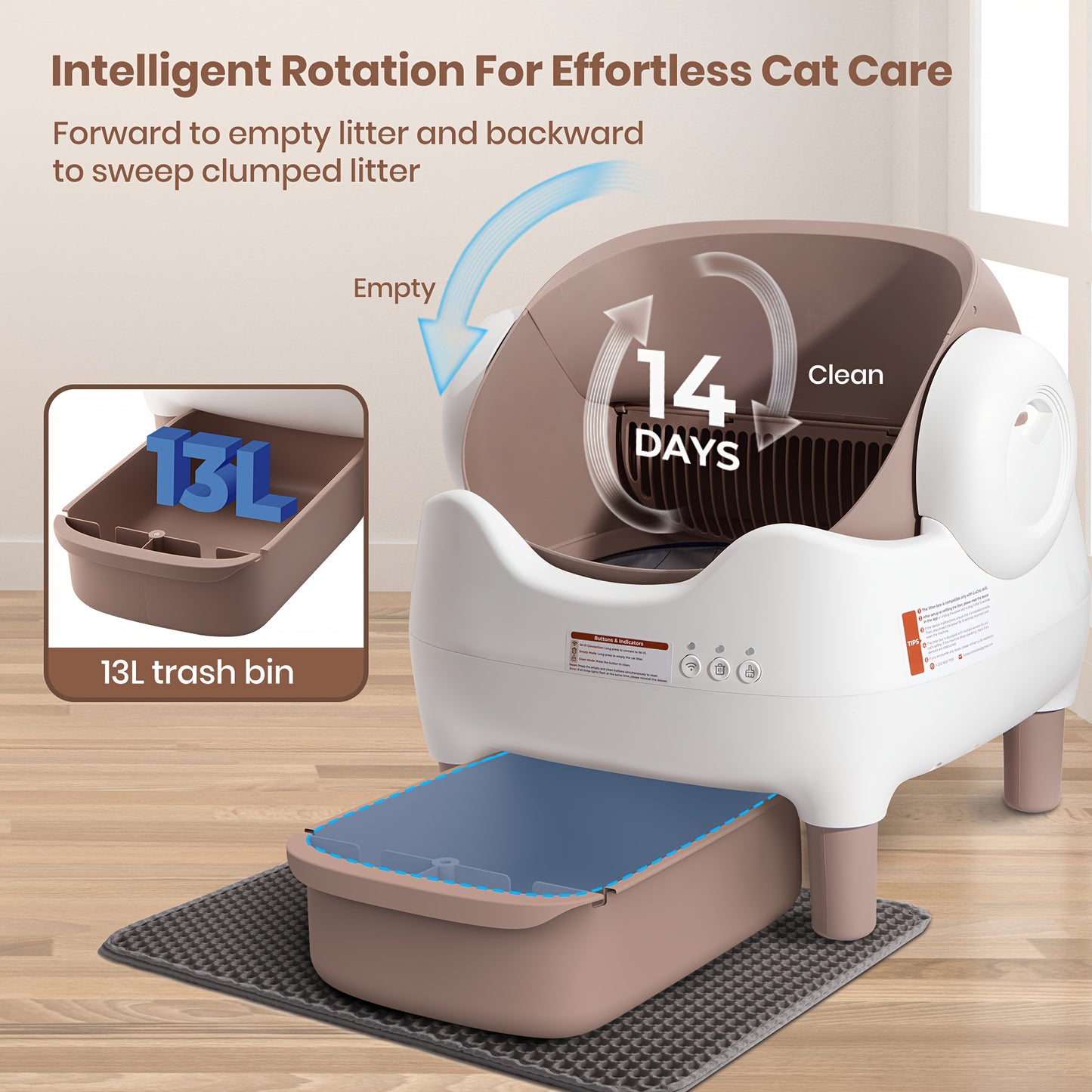 Extra Large Smart Self-cleaning Cat Litter Box, App-Controlled Automactic Cleaner With 3.43gal Big Capacity, 2.4G Wifi Automatic Cat Litter Box With Odor Removal, 14-day Hands Free Scoopless Care, Automatic Scooping, Ideal For Busy Pet Owners, Multi-cats,