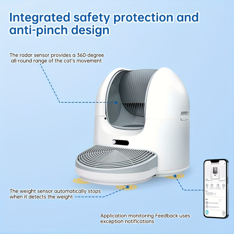 Automatic Cleaning Cat Litter Box, Intelligent Electric Cleaning Large Opening APP Control Smart Cat Litter Box, 1pc Cat Litter Mat, Deodorizing And Anti-pinch Cat Litter Box, With Garbage Bag And Sand Control Table, Suitable For 1-2 Cats, Without Battery