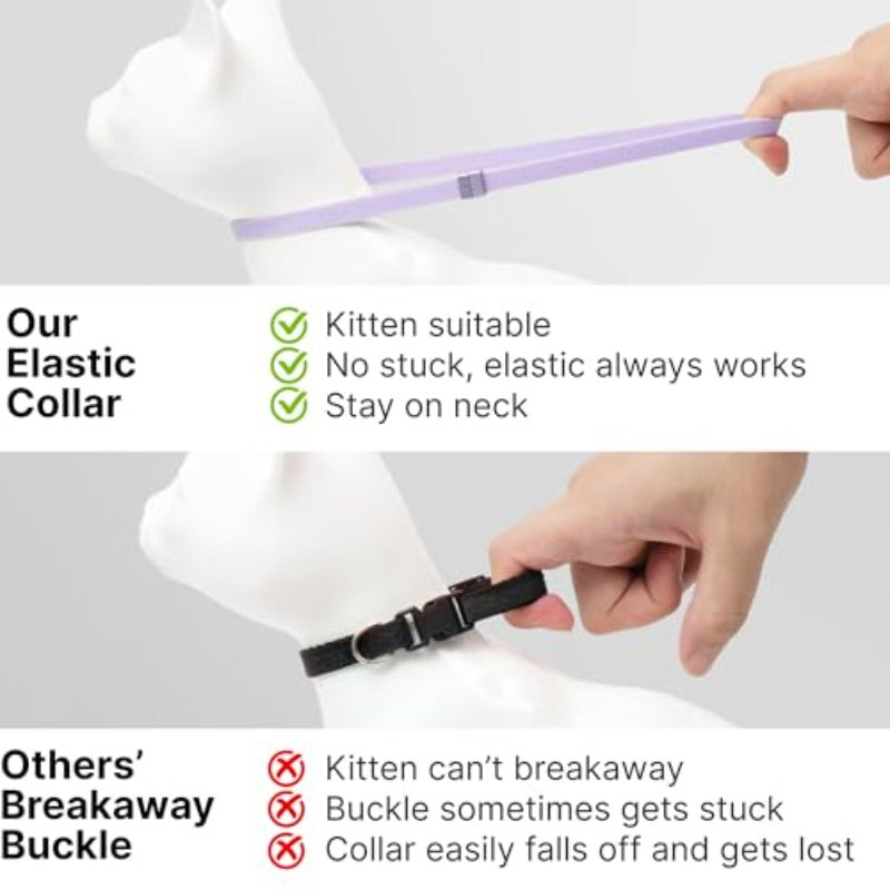 IDA Golden Award-Winning Safety Cat Collar - Quick-Release Non-Breakaway Adjustable Elastic Collar for Kittens & All Cats (5.9\