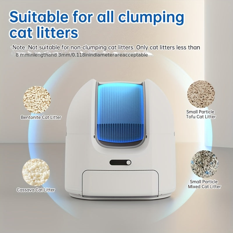 Automatic Cleaning Cat Litter Box, Intelligent Electric Cleaning Large Opening APP Control Smart Cat Litter Box, 1pc Cat Litter Mat, Deodorizing And Anti-pinch Cat Litter Box, With Garbage Bag And Sand Control Table, Suitable For 1-2 Cats, Without Battery