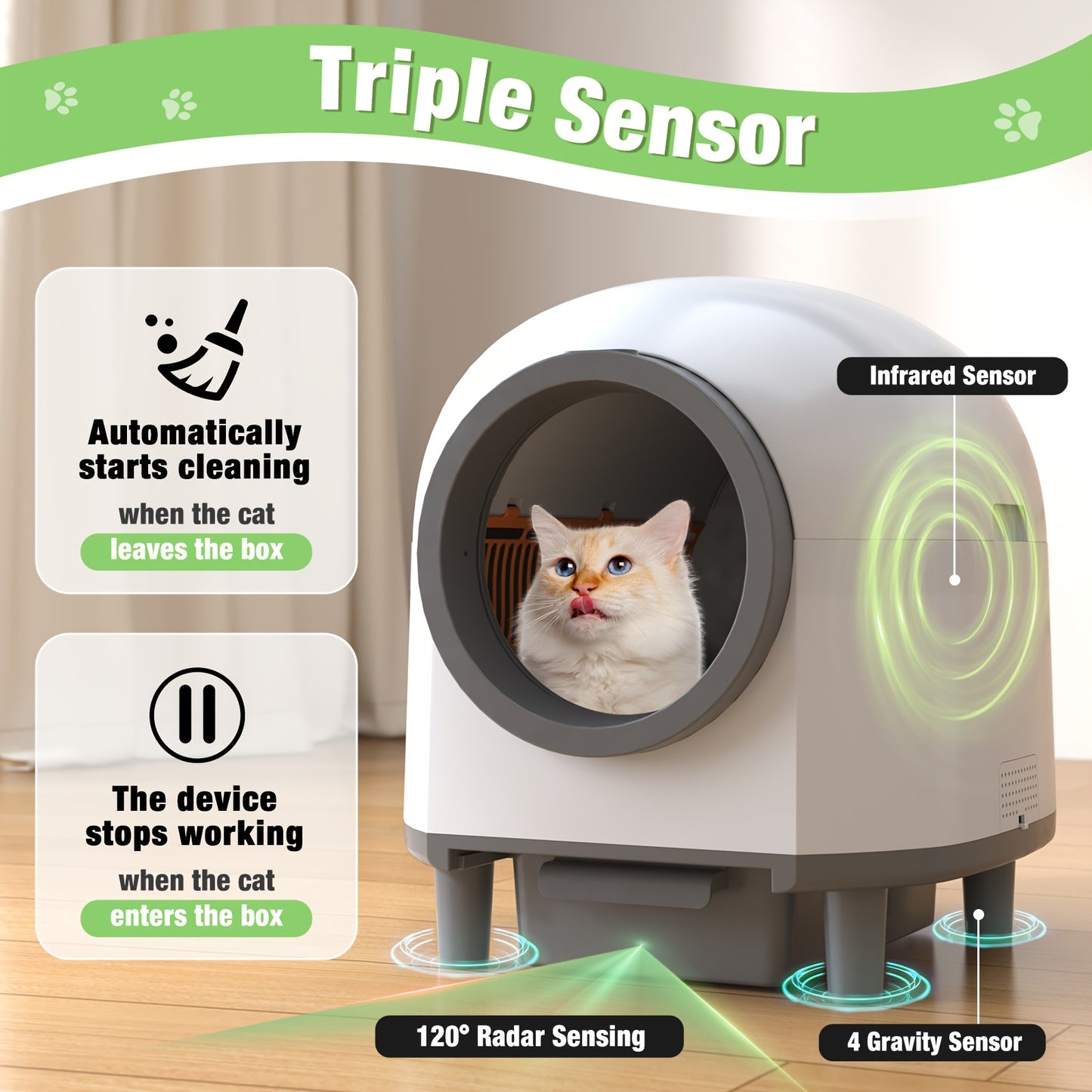 Self Cleaning Cat Litter Box Extra Large Automatic Litter Box For Multiple Cats With Mat - Odor-Free Waste Disposal Litter Robot With App Control Ambient Light, Without Battery