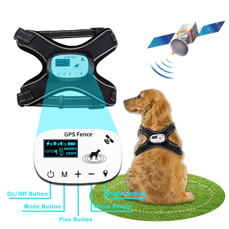 Wireless Dog Fence for 1 Dog, GPS Tracking System with Adjustable Static Shock, Beep and Vibration Modes, Suitable for Small, Medium, and Large Dogs, 10-45 lbs, Collar Included