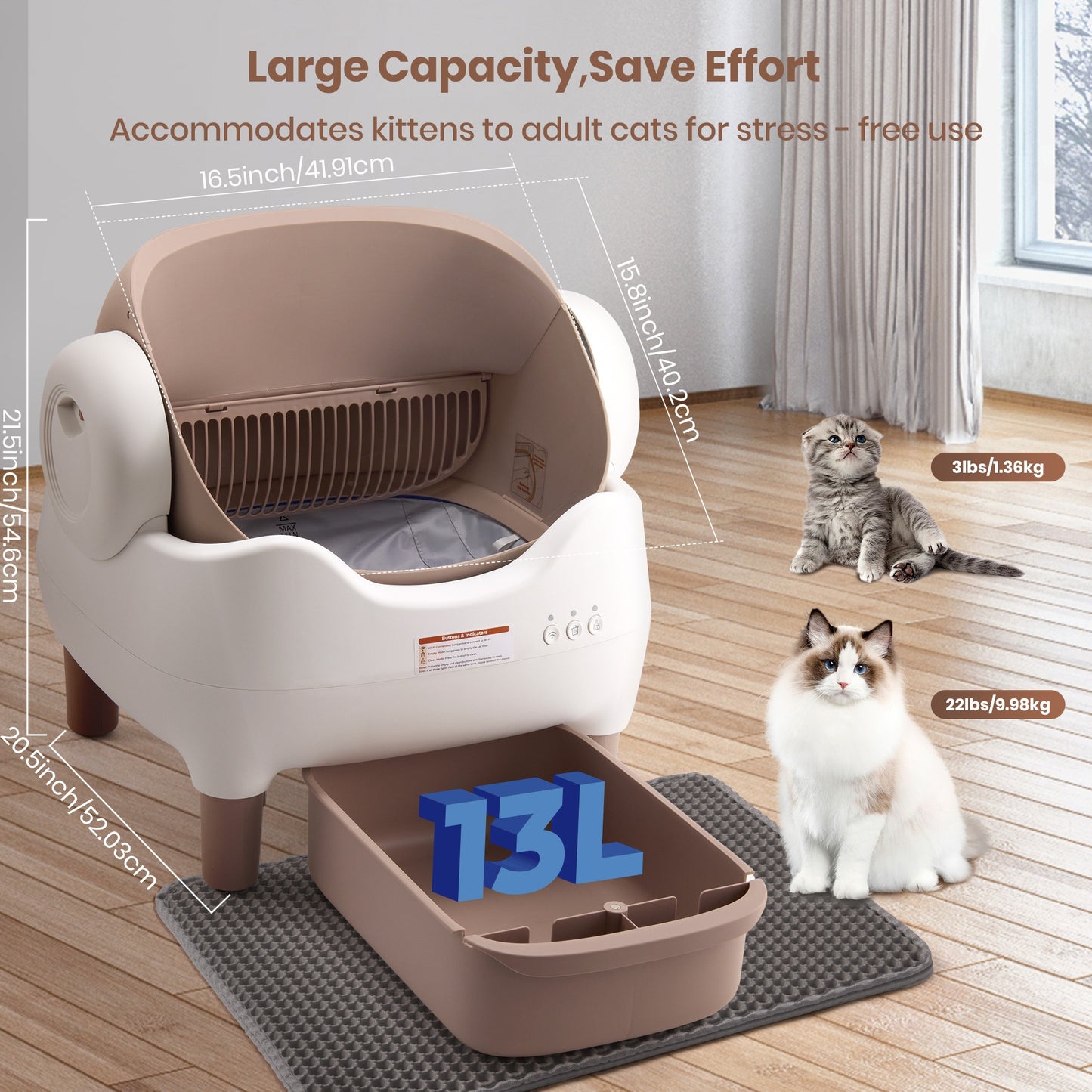 Extra Large Smart Self-cleaning Cat Litter Box, App-Controlled Automactic Cleaner With 3.43gal Big Capacity, 2.4G Wifi Automatic Cat Litter Box With Odor Removal, 14-day Hands Free Scoopless Care, Automatic Scooping, Ideal For Busy Pet Owners, Multi-cats,
