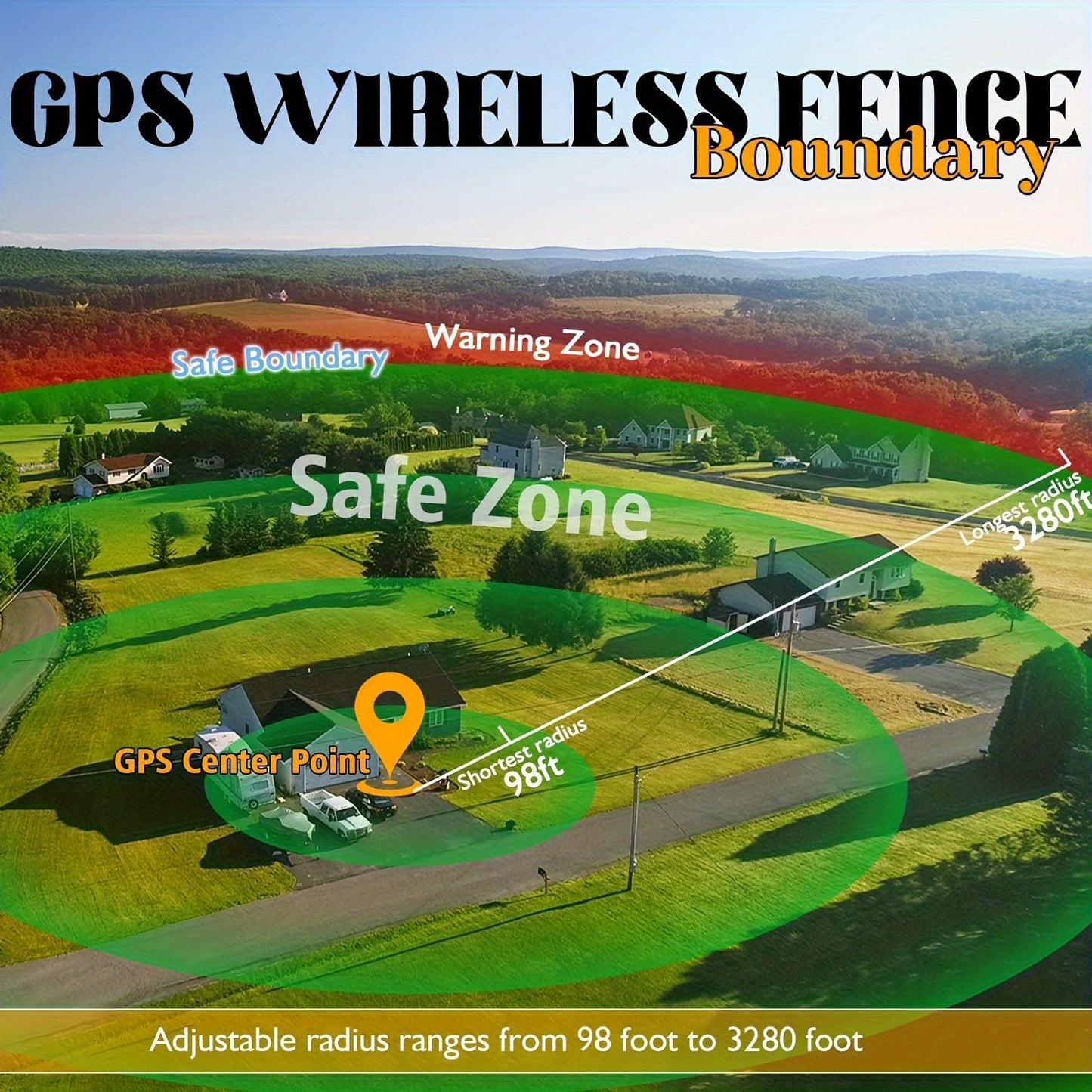VetiePetie GPS Wireless Dog Fence System - Outdoor Only, 3280ft Range GPS Boundary for Medium\u002FLarge Dogs, Rechargeable Collar with 4-6 Days Battery Life, Escape-Proof Training System (Not for Indoor Use)