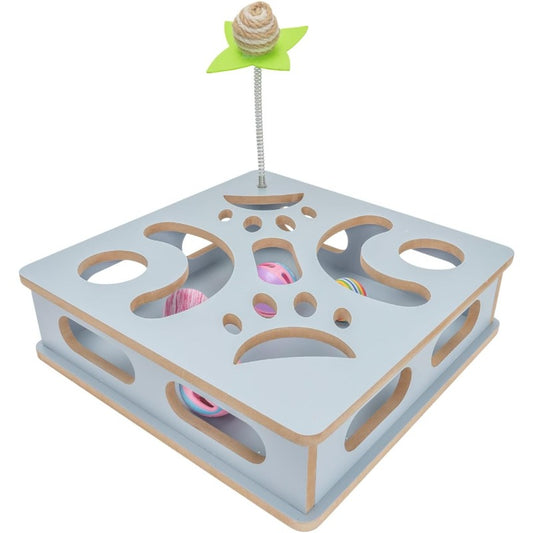 Interactive Glass Cat Puzzle Toy Box with Treat Dispenser & Maze - Indoor Hunting Game to Stimulate Cats' Instincts, Mental Stimulation & Exercise, Safe Durable Design for All Breeds, No Batteries\u002FEasy-Clean Blue Cat Enrichment Activity
