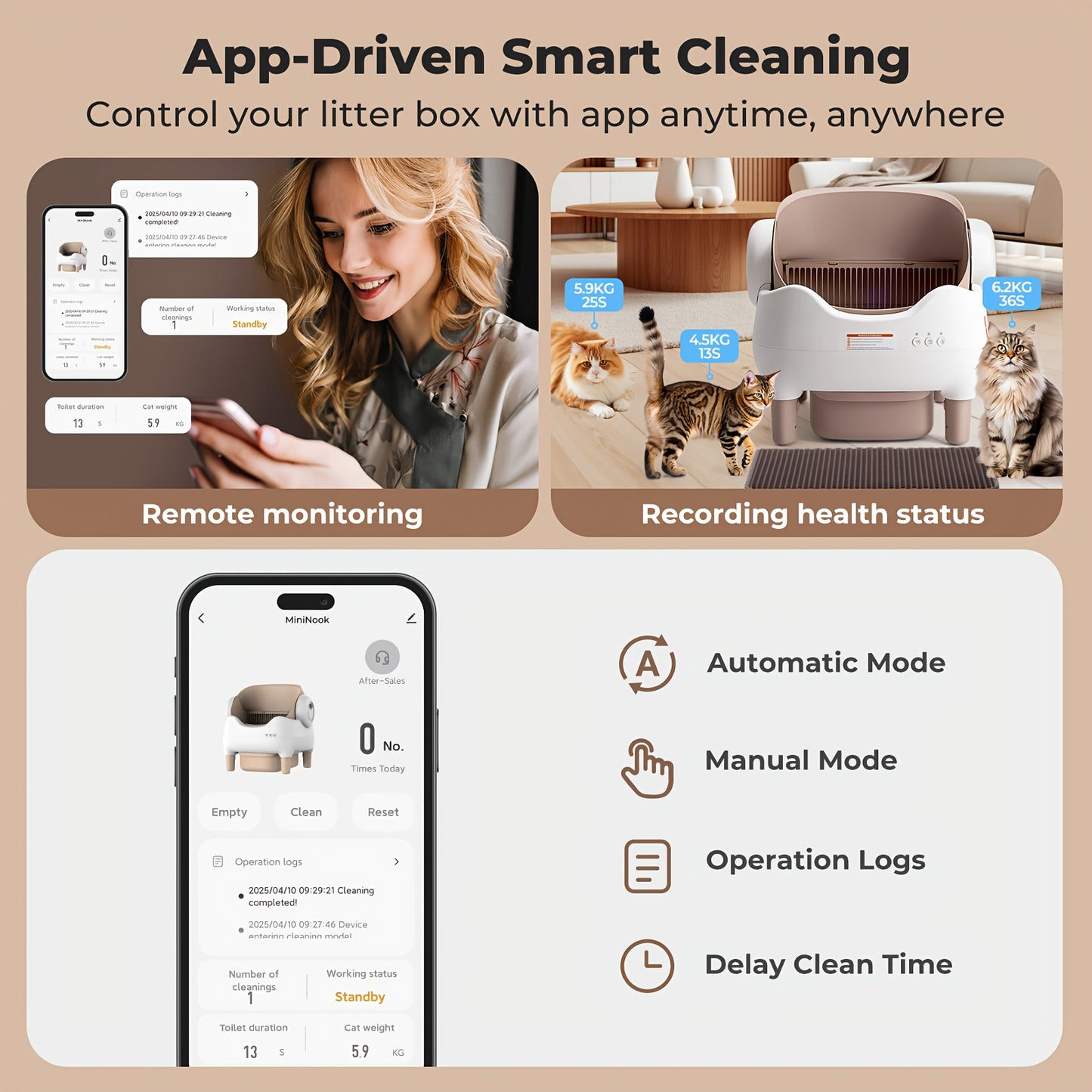 Self Cleaning Cat Litter Box With Garbage Bags - Extra Large Automatic Litter Box For Multiple Cats With Mat - Odor-Free Waste Disposal Litter Robot With App Control Ambient Light