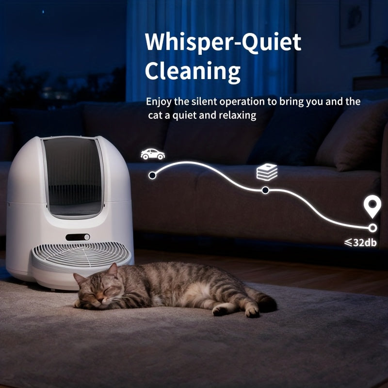 Self Cleaning Cat Litter Box with Garbage Bags -Open-Top Automatic Litter Box for Multiple Cats with Trap Pedal - Odor-Free Waste Disposal Litter Robot with App Control