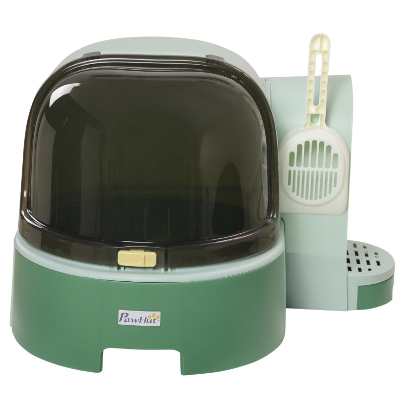 EANE PawHut Automatic Self-Cleaning Cat Litter Box with Lid & Openable Front Cover - Removable Tray, Spacious Side Door, Odor Control, Modern Space Capsule Design, Green Water Diamond Crystal for Cats Up to 10 lbs